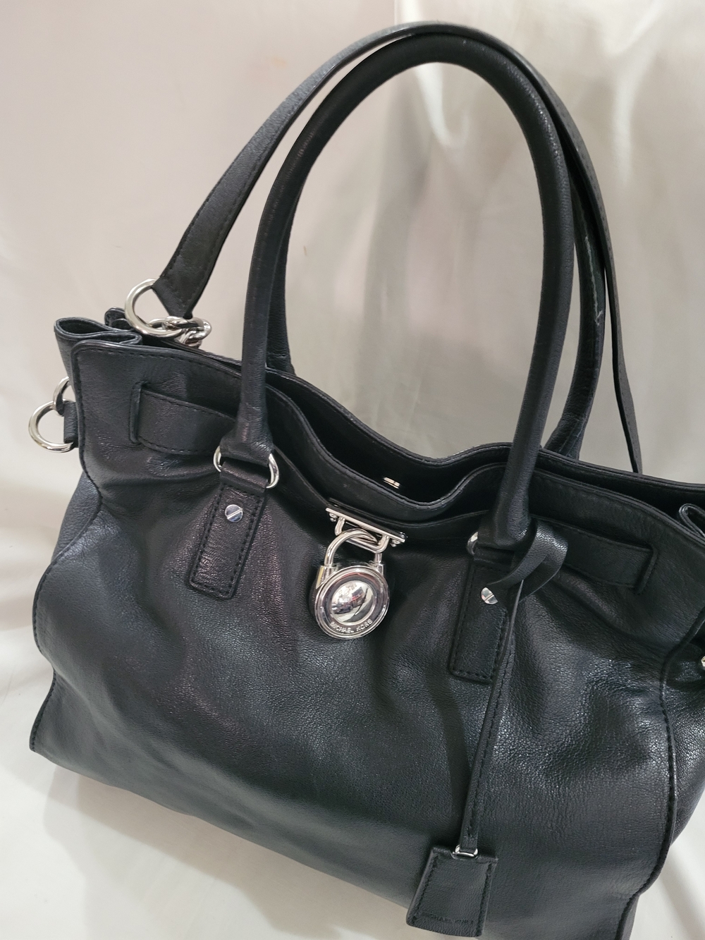 MK Black Leather Tote Bag with Silver Hardware